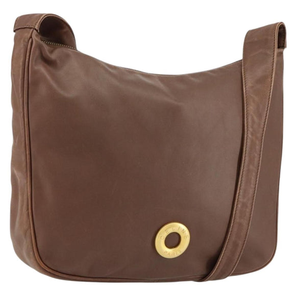 CELINE Circle Shoulder Bag Leather Brown Gold Auth 153852