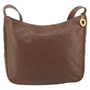 CELINE Circle Shoulder Bag Leather Brown Gold Auth 153852-2