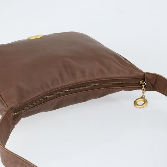 CELINE Circle Shoulder Bag Leather Brown Gold Auth 153852