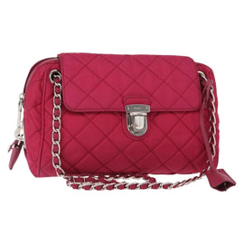 PRADA Chain Shoulder Bag Nylon Pink Silver Auth 153853