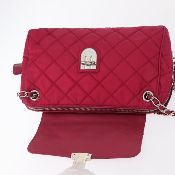 PRADA Chain Shoulder Bag Nylon Pink Silver Auth 153853