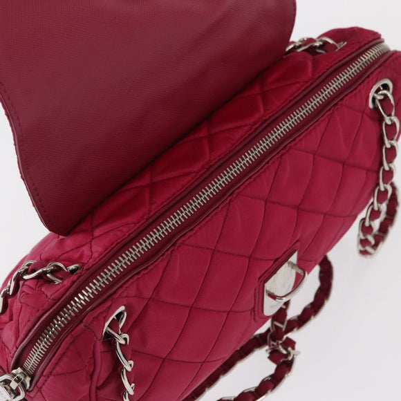 PRADA Chain Shoulder Bag Nylon Pink Silver Auth 153853