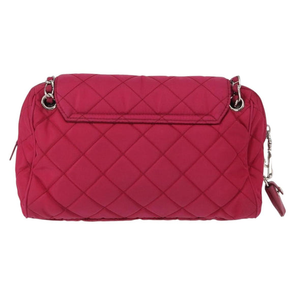 PRADA Chain Shoulder Bag Nylon Pink Silver Auth 153853