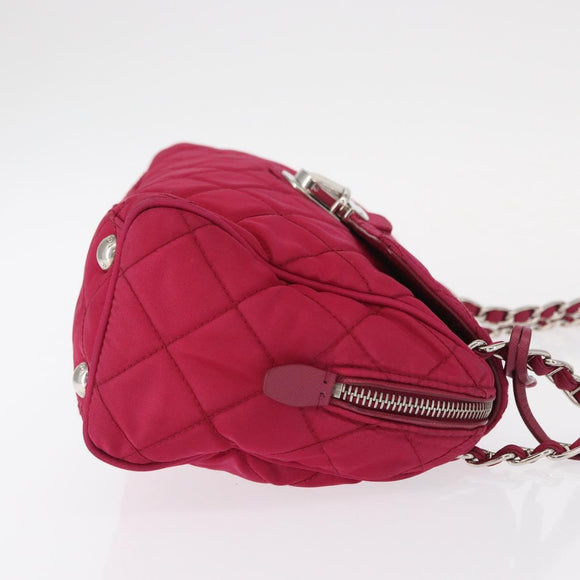 PRADA Chain Shoulder Bag Nylon Pink Silver Auth 153853