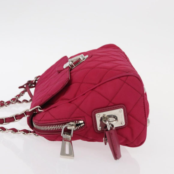 PRADA Chain Shoulder Bag Nylon Pink Silver Auth 153853