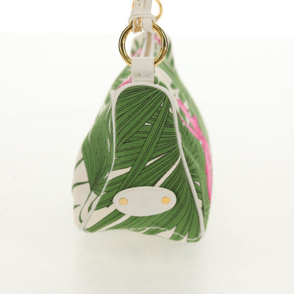 CELINE Accessory Pouch Canvas Green Gold Auth 153858V