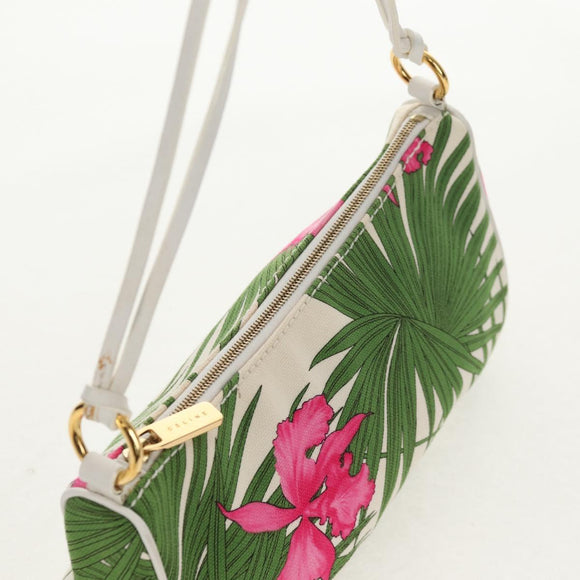 CELINE Accessory Pouch Canvas Green Gold Auth 153858V