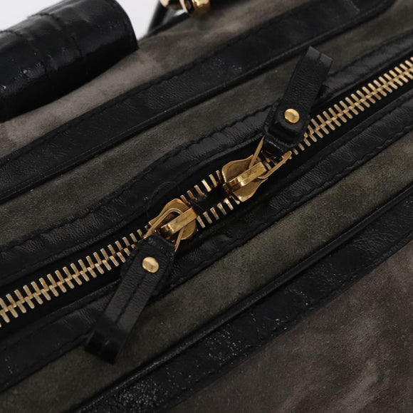 GUCCI Histeria Hand Bag Suede Black Gold 186235 Auth 153859