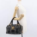GUCCI Histeria Hand Bag Suede Black Gold 186235 Auth 153859-24