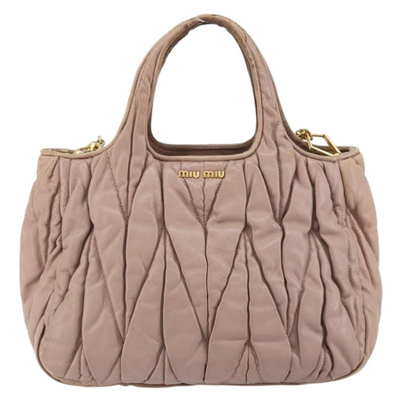 Miu Miu Matelasse Hand Bag Leather 2way Pink Gold Auth 153862