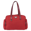 PRADA Tote Bag Nylon Red Silver Auth 153863-2