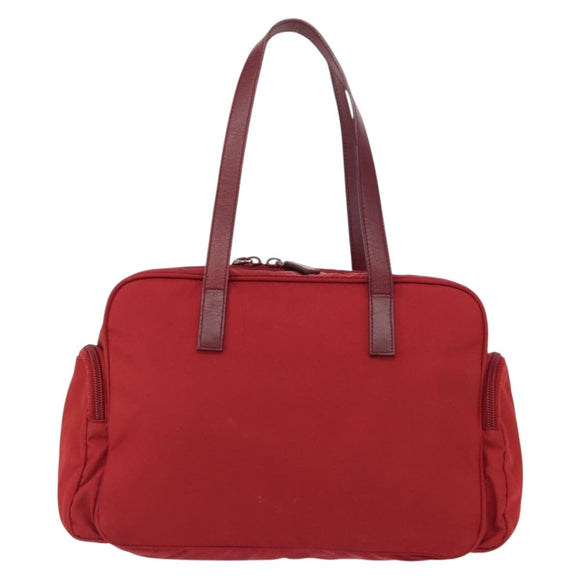 PRADA Tote Bag Nylon Red Silver Auth 153863