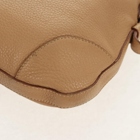 PRADA Shoulder Bag Leather Beige Silver Auth 153864V