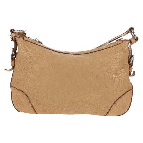 PRADA Shoulder Bag Leather Beige Silver Auth 153864V