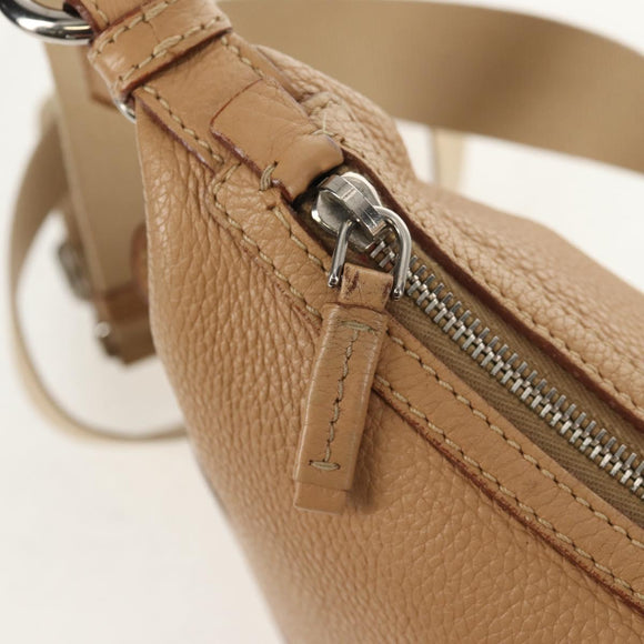 PRADA Shoulder Bag Leather Beige Silver Auth 153864V