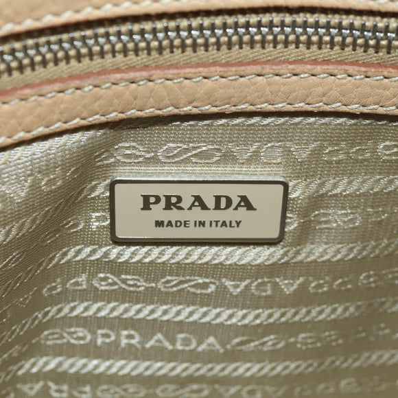PRADA Shoulder Bag Leather Beige Silver Auth 153864V