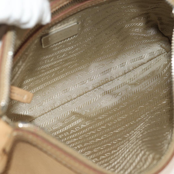 PRADA Shoulder Bag Leather Beige Silver Auth 153864V