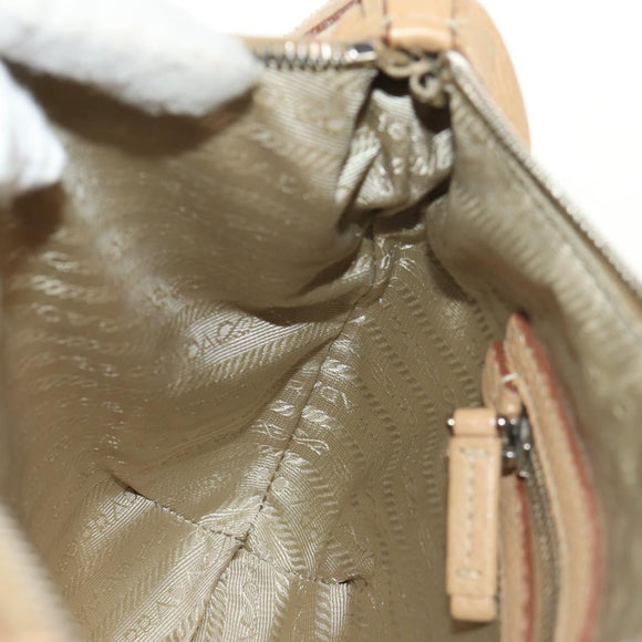 PRADA Shoulder Bag Leather Beige Silver Auth 153864V