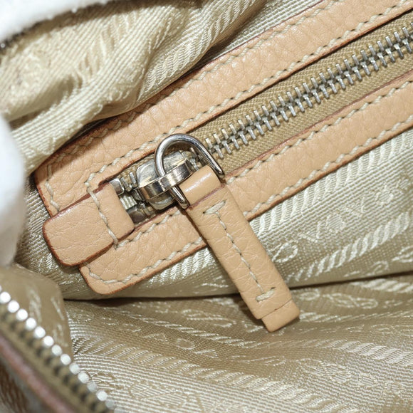 PRADA Shoulder Bag Leather Beige Silver Auth 153864V
