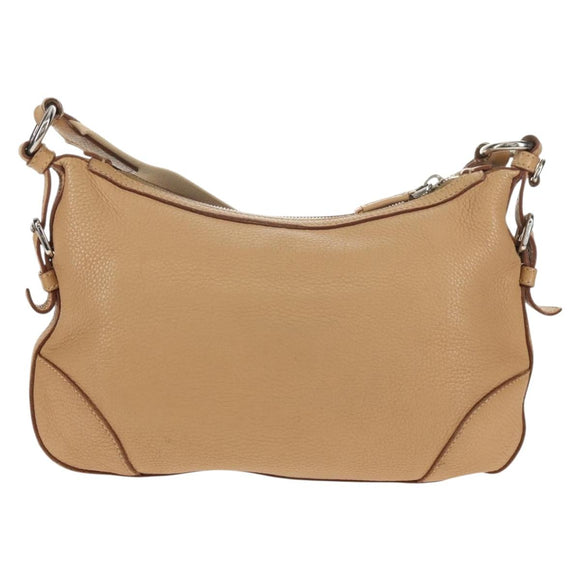 PRADA Shoulder Bag Leather Beige Silver Auth 153864V