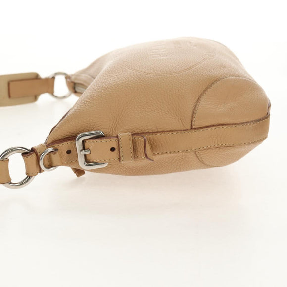 PRADA Shoulder Bag Leather Beige Silver Auth 153864V