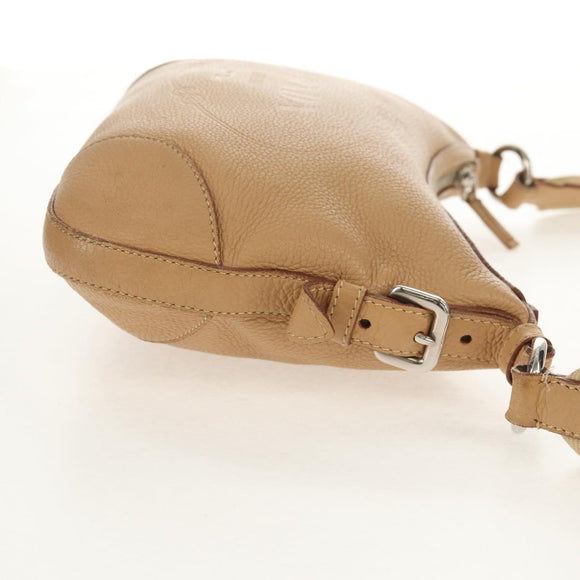 PRADA Shoulder Bag Leather Beige Silver Auth 153864V