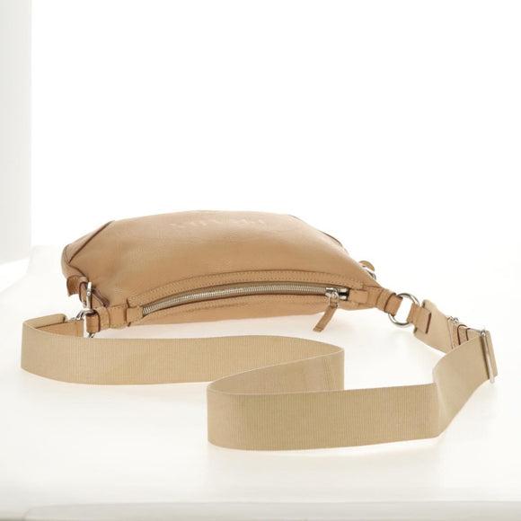 PRADA Shoulder Bag Leather Beige Silver Auth 153864V