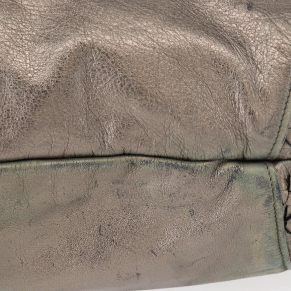 Salvatore Ferragamo Gancini Hand Bag Leather Silver Auth 153866