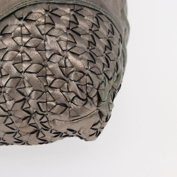 Salvatore Ferragamo Gancini Hand Bag Leather Silver Auth 153866