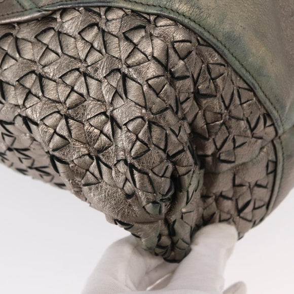 Salvatore Ferragamo Gancini Hand Bag Leather Silver Auth 153866