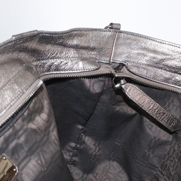 Salvatore Ferragamo Gancini Hand Bag Leather Silver Auth 153866