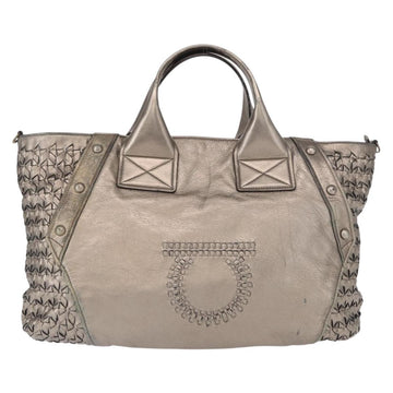 Salvatore Ferragamo Gancini Hand Bag Leather Silver Auth 153866 - 0