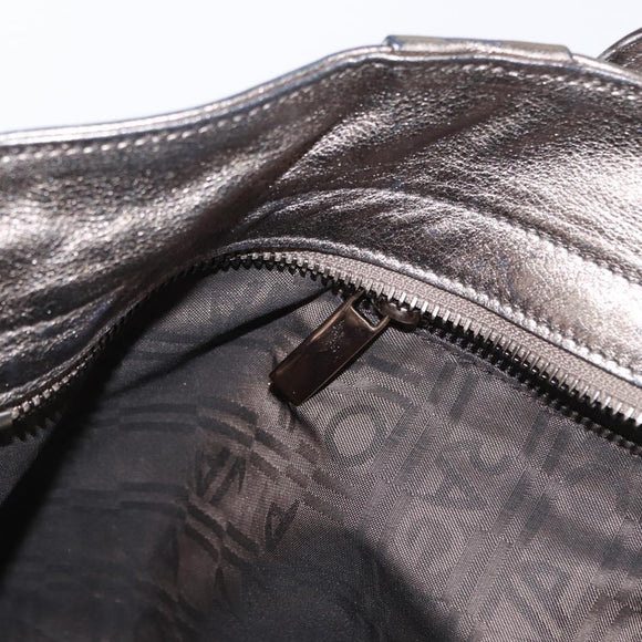 Salvatore Ferragamo Gancini Hand Bag Leather Silver Auth 153866