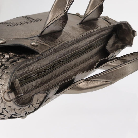 Salvatore Ferragamo Gancini Hand Bag Leather Silver Auth 153866