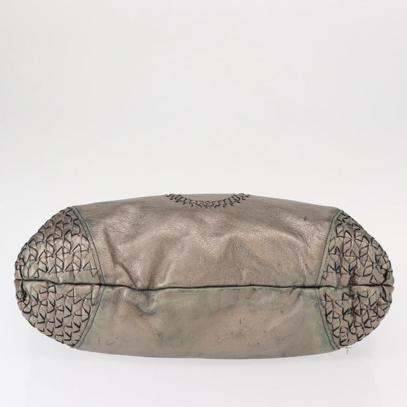 Salvatore Ferragamo Gancini Hand Bag Leather Silver Auth 153866