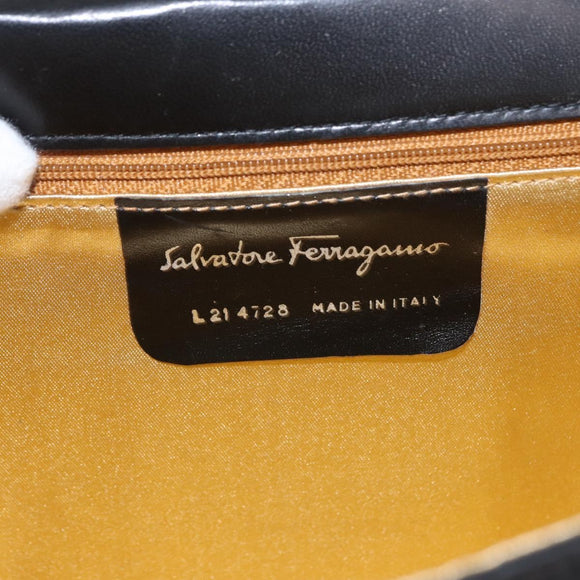 Salvatore Ferragamo Shoulder Bag Leather Black Gold Auth 153867