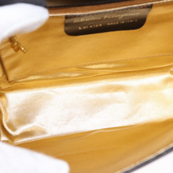 Salvatore Ferragamo Shoulder Bag Leather Black Gold Auth 153867