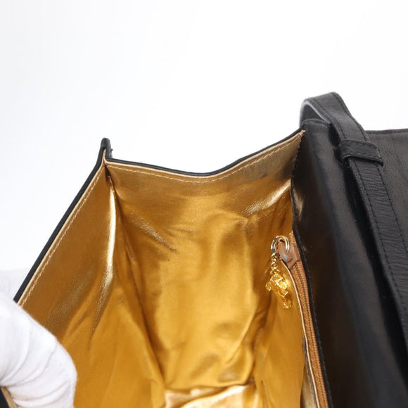 Salvatore Ferragamo Shoulder Bag Leather Black Gold Auth 153867