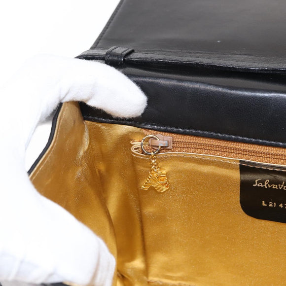 Salvatore Ferragamo Shoulder Bag Leather Black Gold Auth 153867