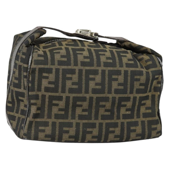 FENDI Zucca Canvas Vanity Pouch Black Brown Auth 153872