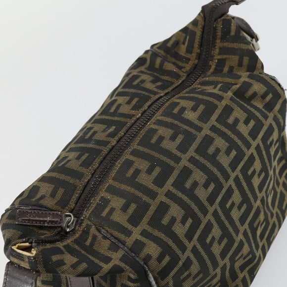 FENDI Zucca Canvas Vanity Pouch Black Brown Auth 153872
