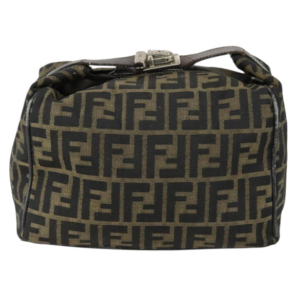FENDI Zucca Canvas Vanity Pouch Black Brown Auth 153872