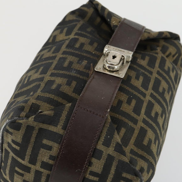 FENDI Zucca Canvas Vanity Pouch Black Brown Auth 153872