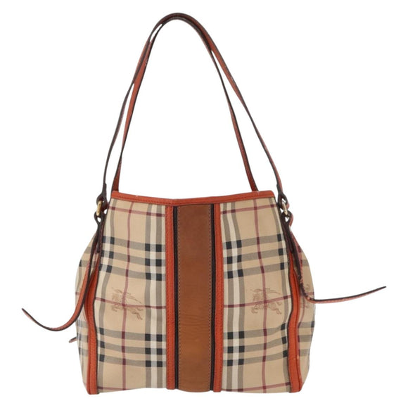 BURBERRY Nova Check Tote Bag PVC Beige Gold Auth 153873