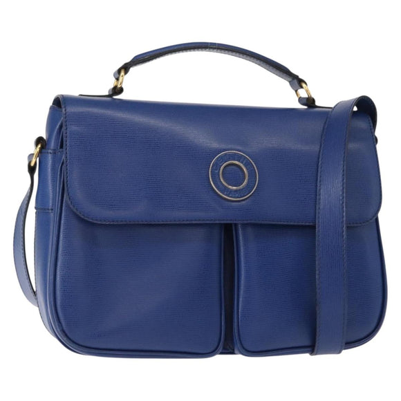 CELINE Circle Shoulder Bag Leather Blue Gold Auth 153882V