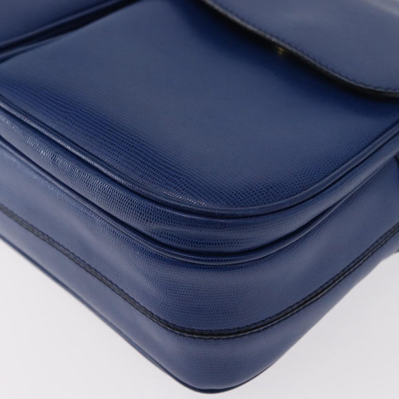 CELINE Circle Shoulder Bag Leather Blue Gold Auth 153882V