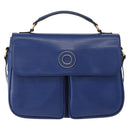 CELINE Circle Shoulder Bag Leather Blue Gold Auth 153882V-2
