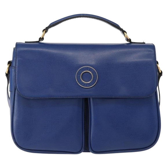 CELINE Circle Shoulder Bag Leather Blue Gold Auth 153882V