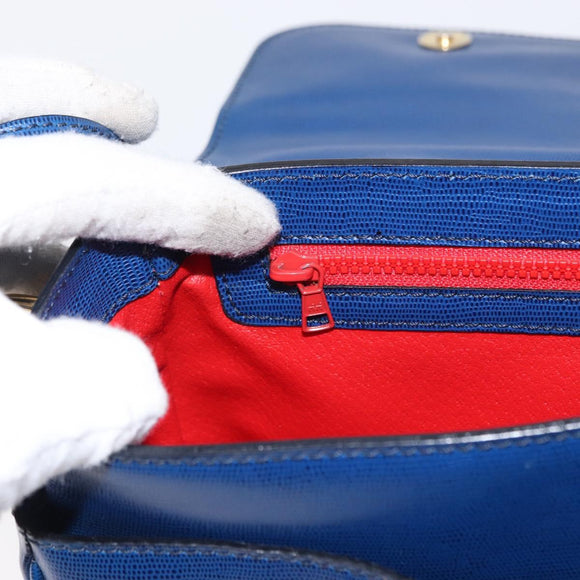 CELINE Circle Shoulder Bag Leather Blue Gold Auth 153882V