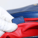 CELINE Circle Shoulder Bag Leather Blue Gold Auth 153882V-24